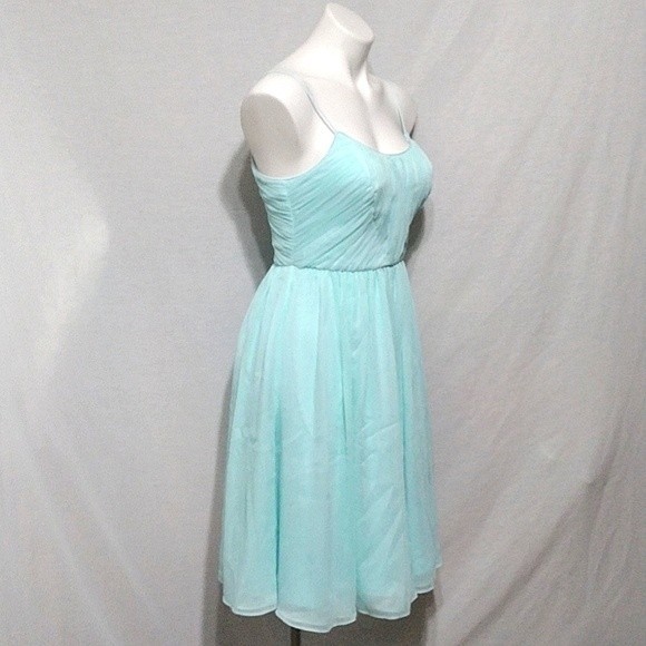 BHLDN Anthropologie Mint Green Pleated Spaghetti Strap Formal Dress US 2 Elegant - Picture 4 of 7